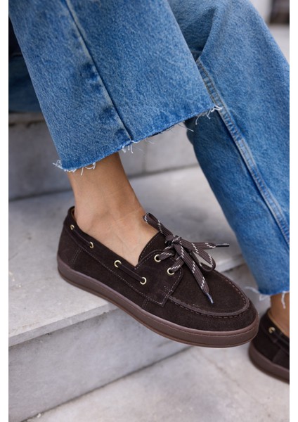 Candela Kadin Taba Gercek Suet Loafer Ayakkabi