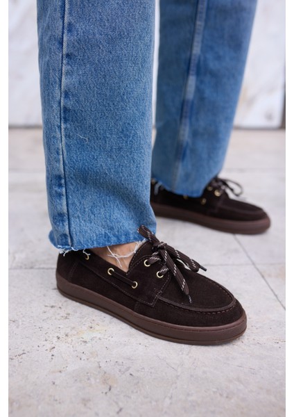 Candela Kadin Taba Gercek Suet Loafer Ayakkabi