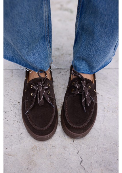 Candela Kadin Taba Gercek Suet Loafer Ayakkabi