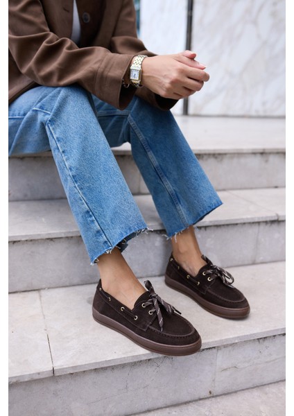 Candela Kadin Taba Gercek Suet Loafer Ayakkabi