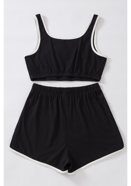 Kadın Siyah Askılı Crop Top ve Şortlu Gecelik Takım modelleri
