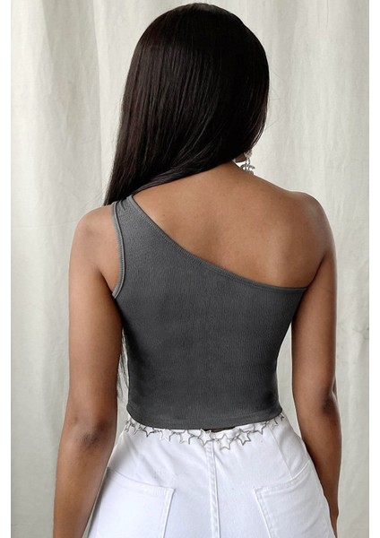 Kadın Koyu Gri Tek Omuz Crop Büstiyer indirimleri
