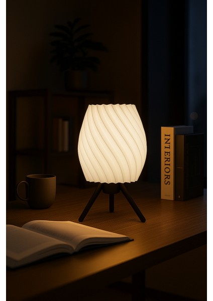Voltrex Desıgn Spiral Tasarımlı LED Masa Lambası – Modern Dekoratif Gece Lambası – Kablolu, Ampul Dahil, Loş Işık (Sarı / Kırmızı / Beyaz / Mor)
