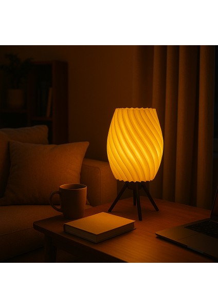 Voltrex Desıgn Spiral Tasarımlı LED Masa Lambası – Modern Dekoratif Gece Lambası – Kablolu, Ampul Dahil, Loş Işık (Sarı / Kırmızı / Beyaz / Mor) modelleri