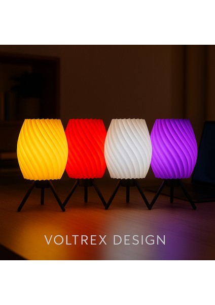 Voltrex Desıgn Spiral Tasarımlı LED Masa Lambası – Modern Dekoratif Gece Lambası – Kablolu, Ampul Dahil, Loş Işık (Sarı / Kırmızı / Beyaz / Mor)