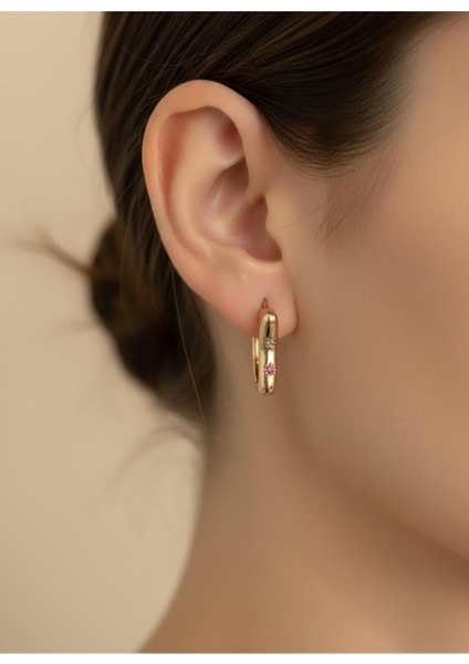 Yıldız Model Renkli Taşlı Gold Renk Çelik Küpe