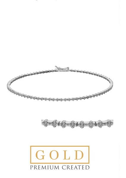 Beyaz Altın Sertifikalı Premium Created Taşlı Su Yolu Bileklik