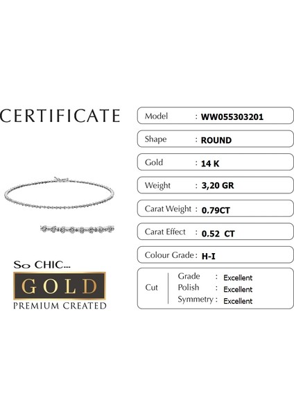 Beyaz Altın Sertifikalı Premium Created Taşlı Su Yolu Bileklik fiyatları