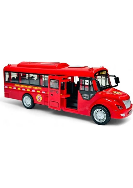 Otobüs Oyuncak Kırılmaz Sesli Itfaiye Otobüsü Işıklı 20 cm Kırmızı