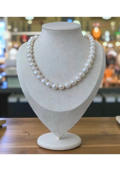 Sertifikalı Doğal 10MM Inci Kolye Çelik Aparat - 40 cm 7 cm Uzatma Zinciri