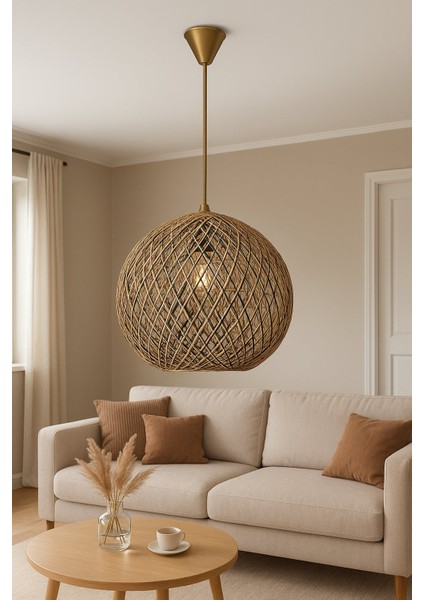 Doğal El Yapımı Bohem-Rustik-Modern-Jüt-Yapımı Sarkıt Avize