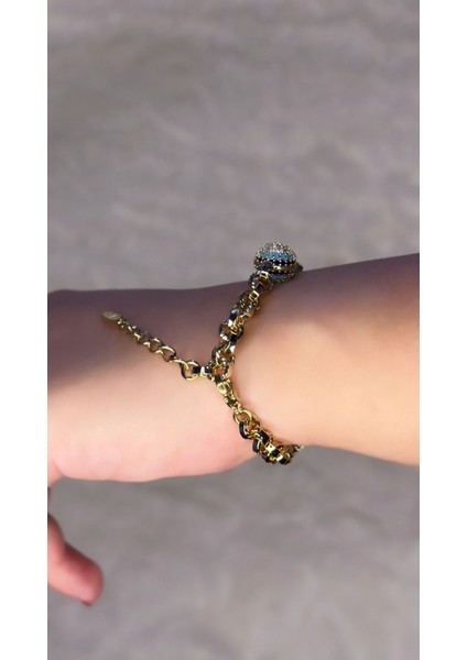 14 Ayar Altın Kaplama Renginde Ayarlanabilir Taşlı Nazar Boncuklu Bileklik fiyatları