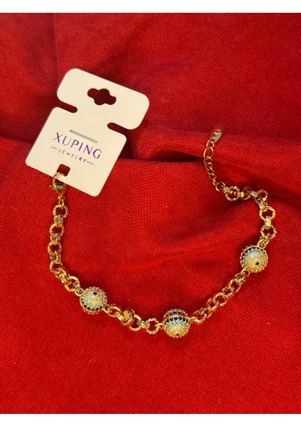 14 Ayar Altın Kaplama Renginde Ayarlanabilir Taşlı Nazar Boncuklu Bileklik indirimleri