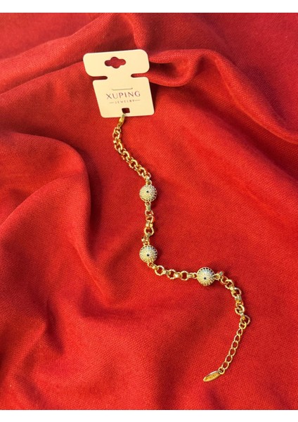 14 Ayar Altın Kaplama Renginde Ayarlanabilir Taşlı Nazar Boncuklu Bileklik