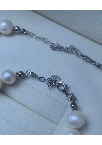 45CM - Sertifikalı 925 Ayar Gümüş Doğal 8mm Inci Kolye Bileklik Set - 45CM 5cm Uzatma fiyatları