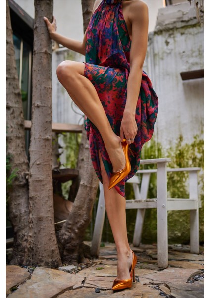 Lizbon Kadın Orange Metalık Stıleto