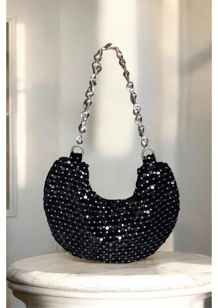 Siyah Abiye Kadife Kol Çantası