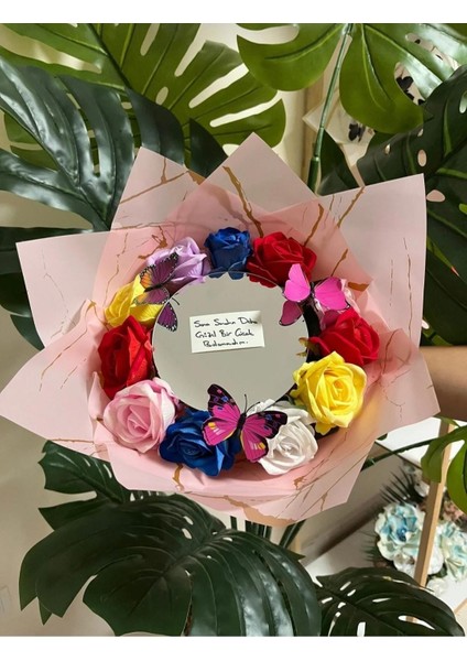 Renkli Aynalı Gül Buketi modelleri