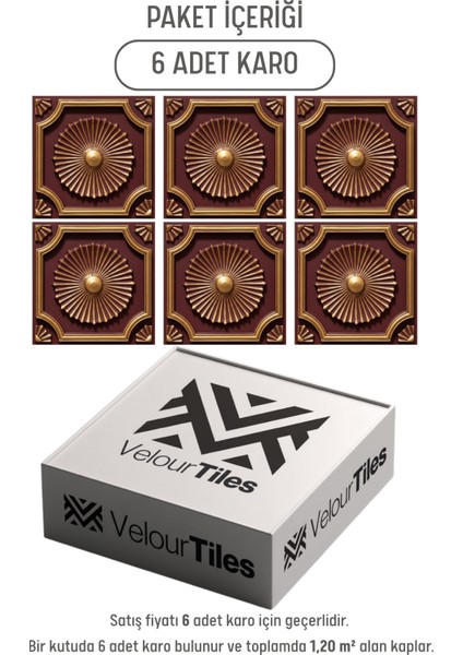 Royal Bordo Altın Eskitme 45X45 cm Dekoratif Duvar Paneli – 6’lı Set