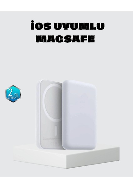 Buğz Magsafe 15W Kablosuz Hızlı Şarj, Lightning Girişli Taşınabilir Batarya