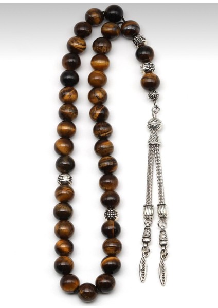 Kaplan Gözü Doğal Taş Tesbih 8 mm Yuvarlak Kesim