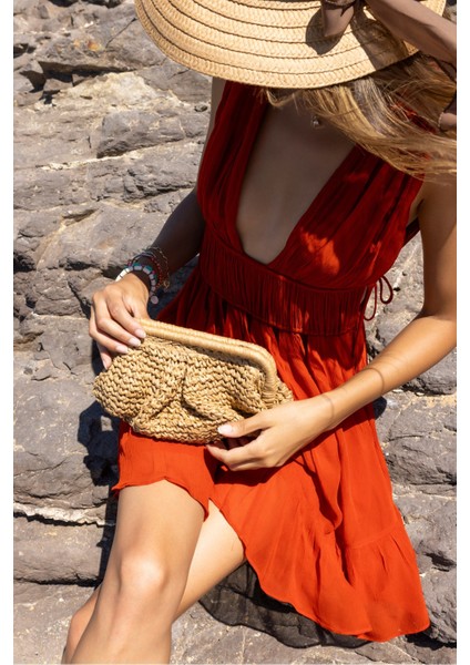 Jude Kadin Lacivert Hasır Zincir Detayli Plaj-Gunluk Çanta