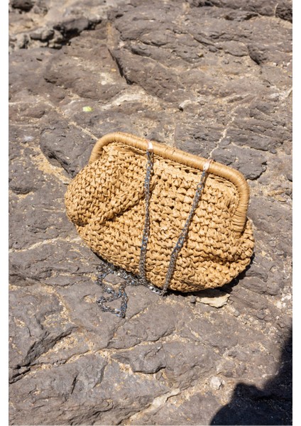 Jude Kadin Lacivert Hasır Zincir Detayli Plaj-Gunluk Çanta