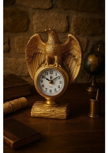 Çalışma Alanınıza Şıklık Katın Güçlü Ihtişamlı Altın Renkli Kartal Heykeli masa Saati biblo 21X13 cm fiyatları
