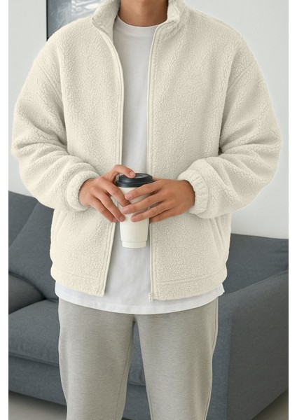 Erkek Isı Termal Iç Dış Sherpa Sonbahar Kış Tam Fermuarlı Peluş Polar Sweatshirt