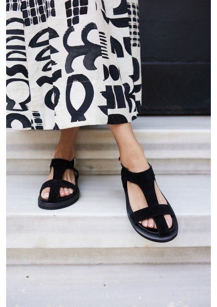 Pesco Kadin Kahve Suet Sandalet