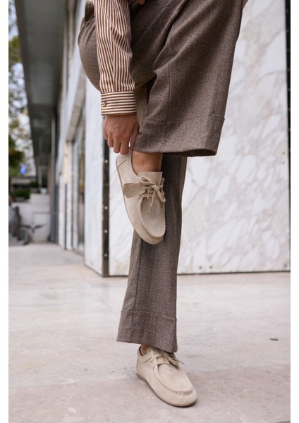 Poet Kadin Bej Gercek Suet Loafer Ayakkabi modelleri