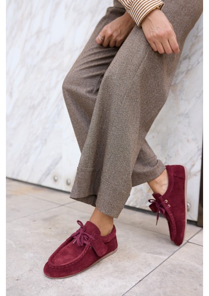 Poet Kadin Bej Gercek Suet Loafer Ayakkabi