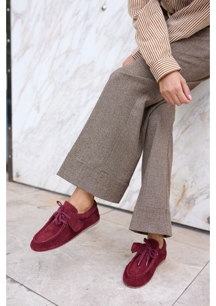 Poet Kadin Bej Gercek Suet Loafer Ayakkabi