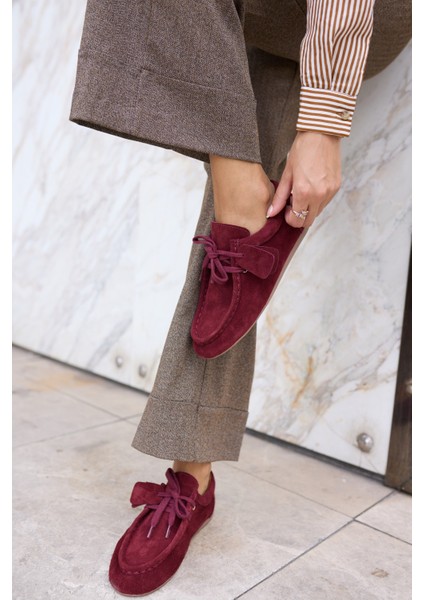 Poet Kadin Bej Gercek Suet Loafer Ayakkabi