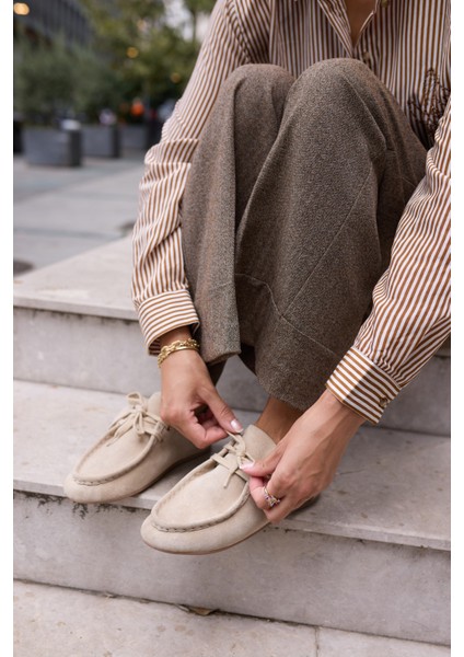 Poet Kadin Bej Gercek Suet Loafer Ayakkabi fırsatları