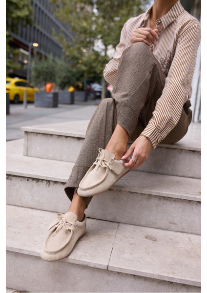 Poet Kadin Bej Gercek Suet Loafer Ayakkabi indirimleri