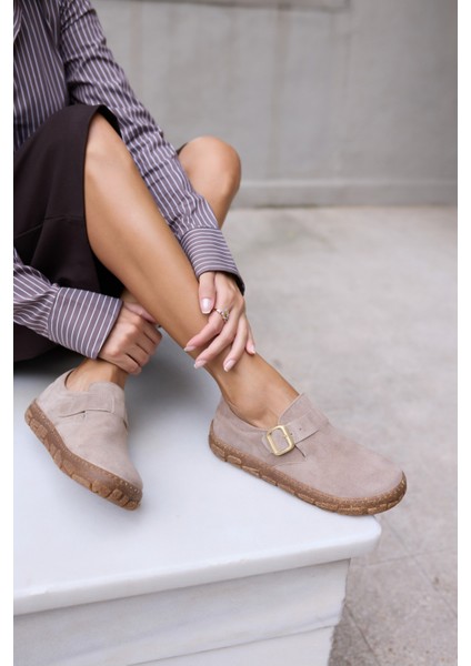 Alessi Kadın Taba Tutun Suet Kaucuk Taban Loafer Ayakkabi