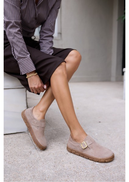 Alessi Kadın Taba Tutun Suet Kaucuk Taban Loafer Ayakkabi