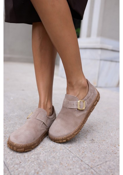 Alessi Kadın Taba Tutun Suet Kaucuk Taban Loafer Ayakkabi