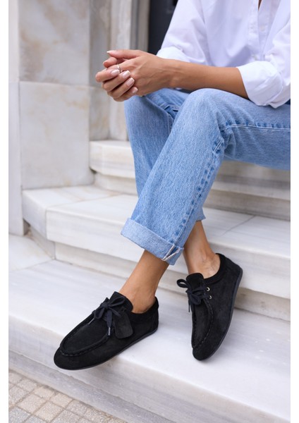 Poet Kadin Bej Gercek Suet Loafer Ayakkabi