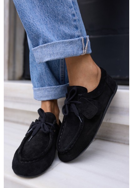 Poet Kadin Bej Gercek Suet Loafer Ayakkabi