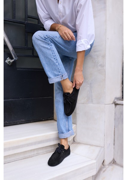 Poet Kadin Bej Gercek Suet Loafer Ayakkabi