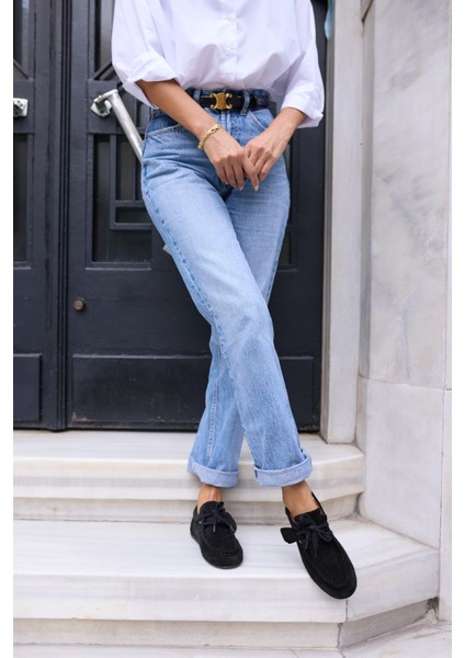 Poet Kadin Bej Gercek Suet Loafer Ayakkabi