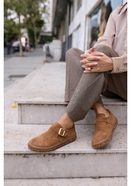 Alessi Kadın Taba Tutun Suet Kaucuk Taban Loafer Ayakkabi