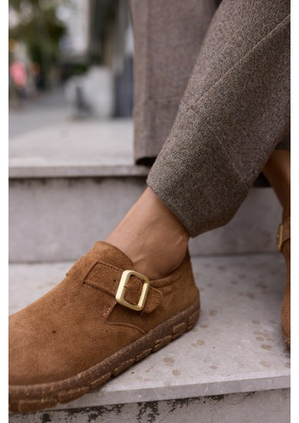 Alessi Kadın Taba Tutun Suet Kaucuk Taban Loafer Ayakkabi modelleri