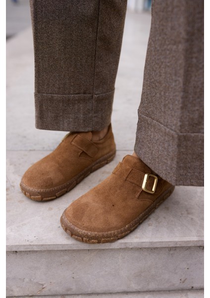 Alessi Kadın Taba Tutun Suet Kaucuk Taban Loafer Ayakkabi