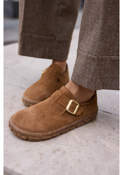 Alessi Kadın Taba Tutun Suet Kaucuk Taban Loafer Ayakkabi