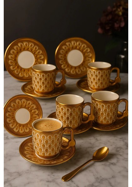 Altın Desenli 6’lı Lüks Porselen Kahve Fincan Seti 50 ml | Şık Sunum ve Hediye Seti fiyatları