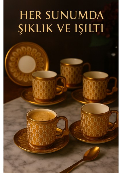 Altın Desenli 6’lı Lüks Porselen Kahve Fincan Seti 50 ml | Şık Sunum ve Hediye Seti modelleri