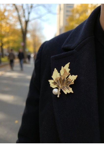 Inci Detaylı Nature Collection Yaprak Model Broş